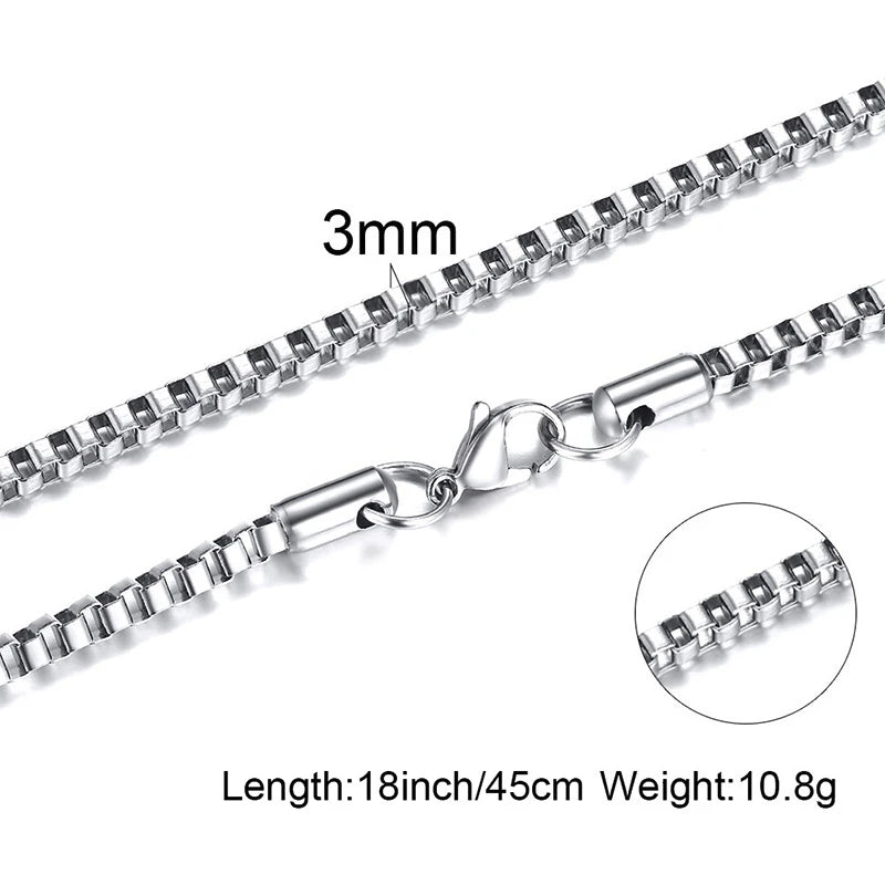 1/2/3MM Thin Chain Necklace for Men Women,Stainless Steel Square Box Chain Link Collars,Male Unisex Jewelry Gift