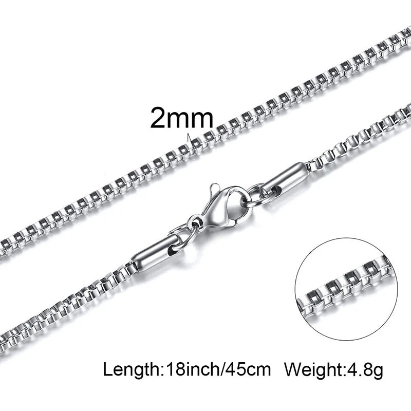 1/2/3MM Thin Chain Necklace for Men Women,Stainless Steel Square Box Chain Link Collars,Male Unisex Jewelry Gift