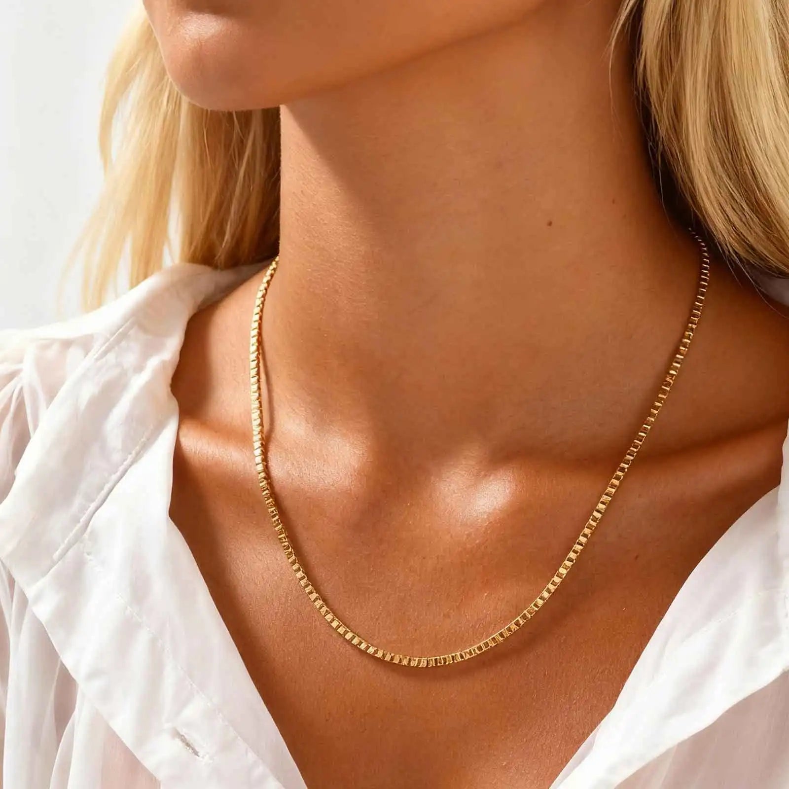 1/2/3MM Thin Chain Necklace for Men Women,Stainless Steel Square Box Chain Link Collars,Male Unisex Jewelry Gift